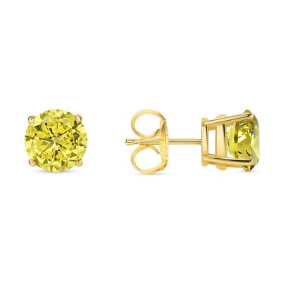 Pre-owned Shine Brite With A Diamond 4.50 Ct Round Cut Canary Earrings Studs Solid 18k Yellow Gold Push Back Basket