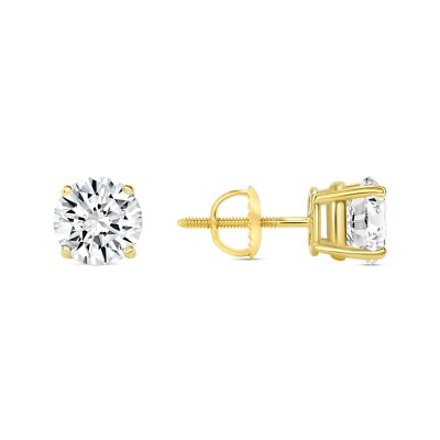 Pre-owned Shine Brite With A Diamond 2.25 Ct Round Cut Earrings Studs Solid Real 18k Yellow Gold Screw Back Basket In White/colorless