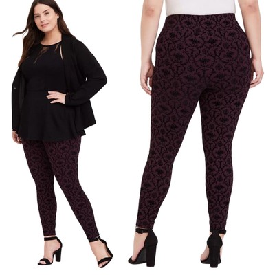 NWT Torrid Ponte Slim Fix Pixie Pant Burgundy Purple Black Flocked 3X Whimsigoth