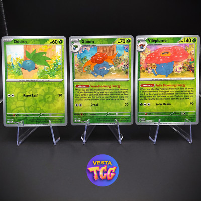Pokemon 151 Vileplume 45 Oddish Gloom Reverse Holo Evolution Set Near Mint
