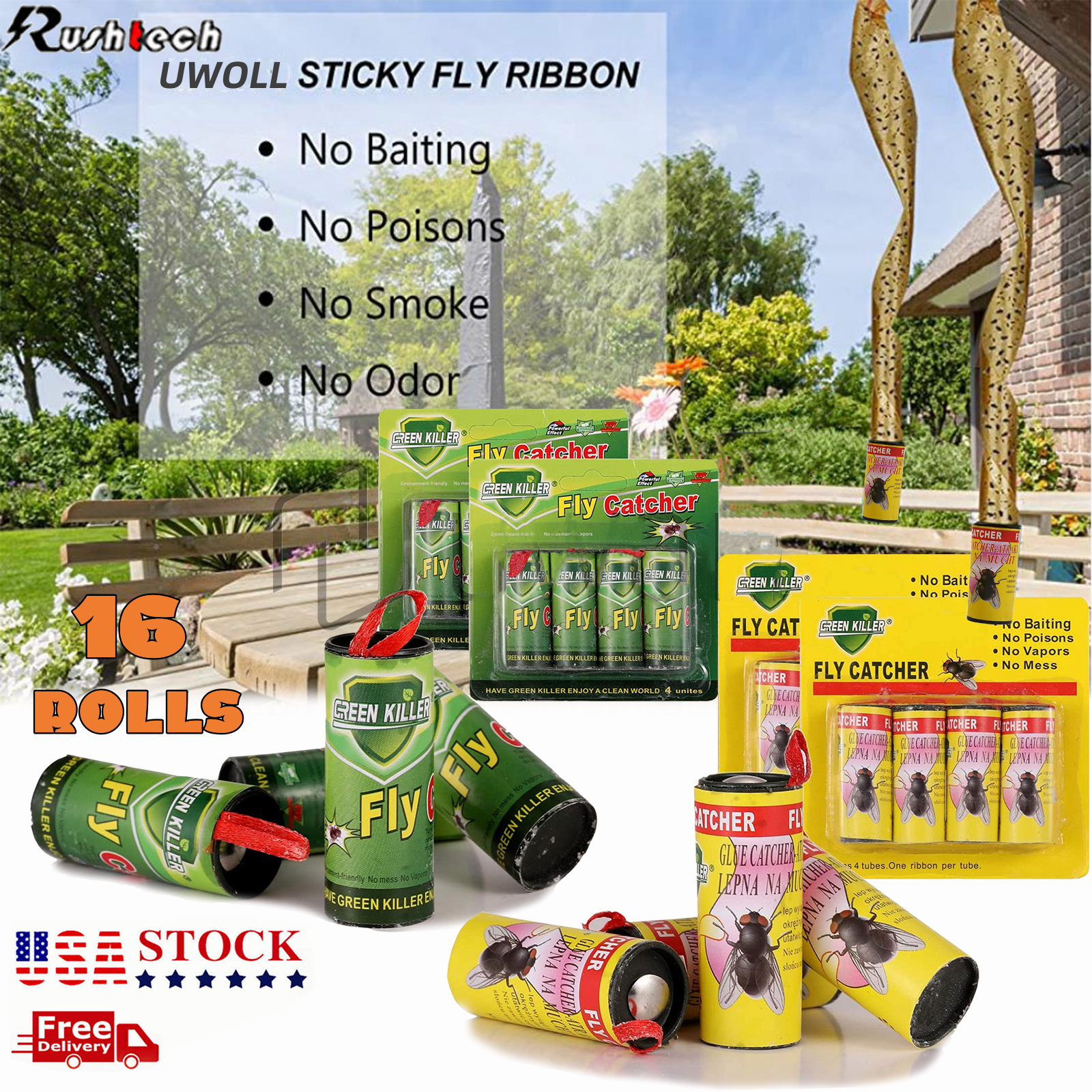 16 Rolls Fly Sticky Trap Paper Insect Bug Catcher Strip Fly Sticker Non Toxic