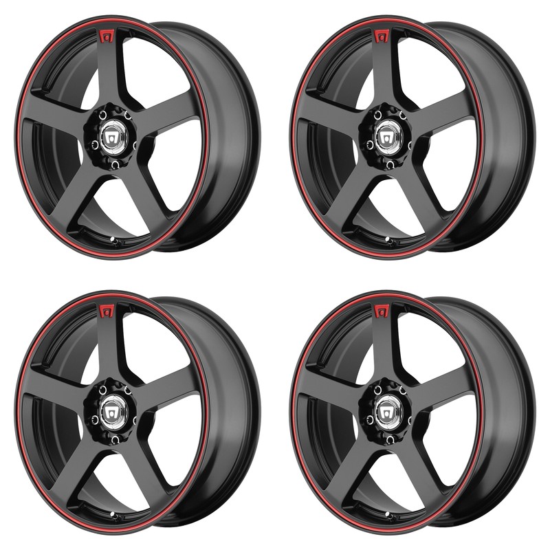 4x Motegi 15x6.5 MR116 Wheels Matte Black Red Stripe 5x4.5 5x100