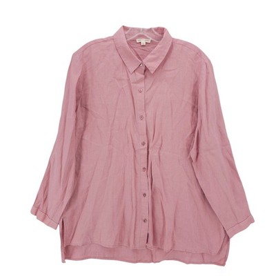 EILEEN FISHER 100% Linen Pink Mauve Long Sleeve Collared Shirt EUC PETITE LARGE