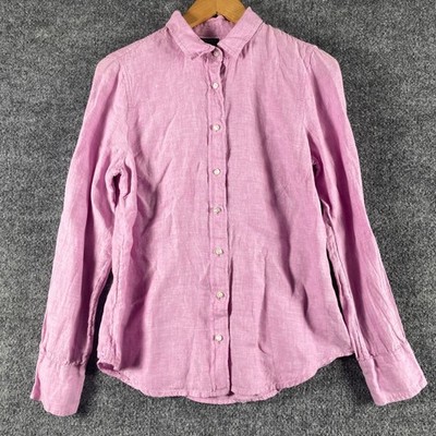 J Crew Shirt Womens 8 Pink Baird McNutt Irish Linen Slim Button Down Long Sleeve