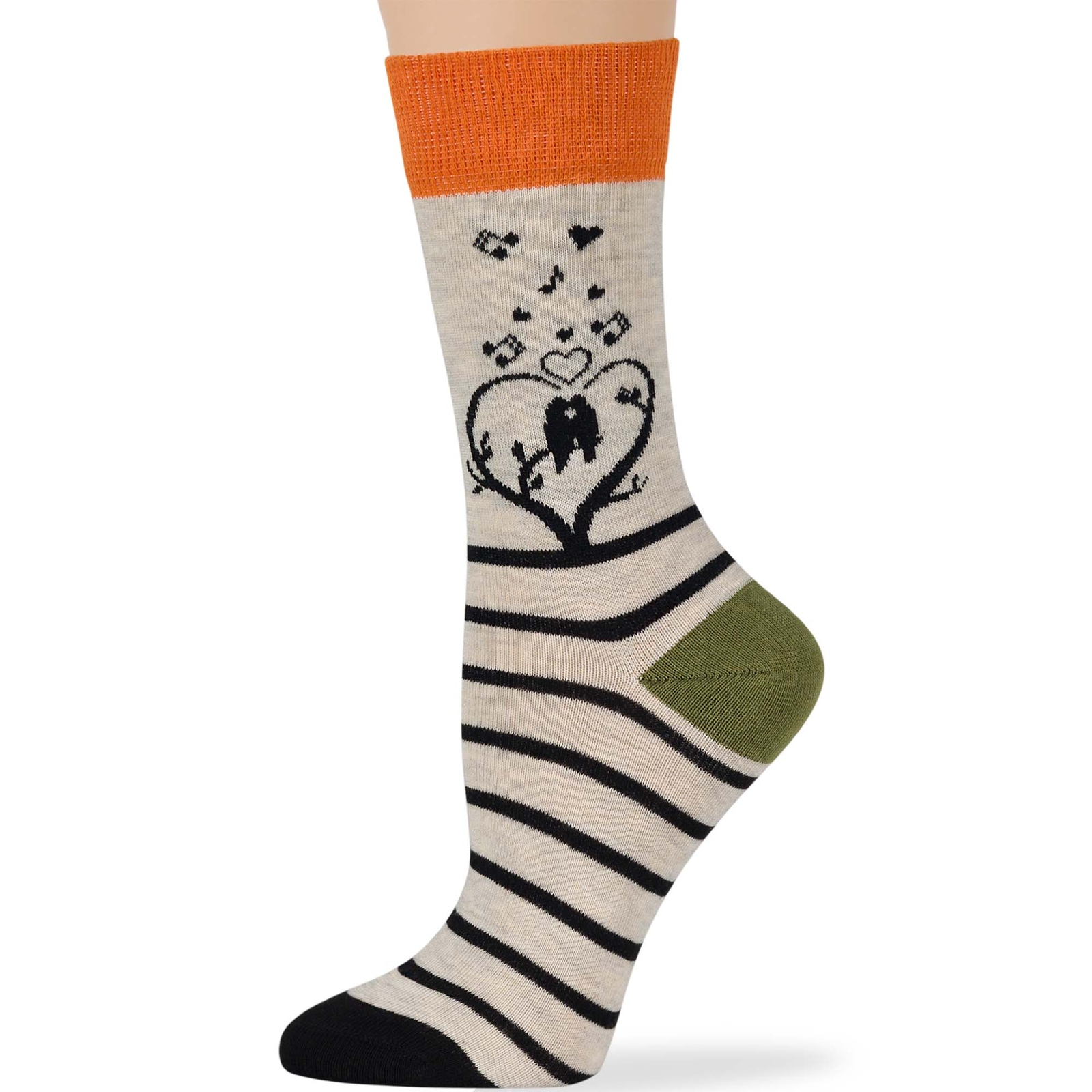 Women Cotton Crew Socks-4 Pack Medium- Birds Love Heart-Green Ecru Grey - Picture 7 of 13