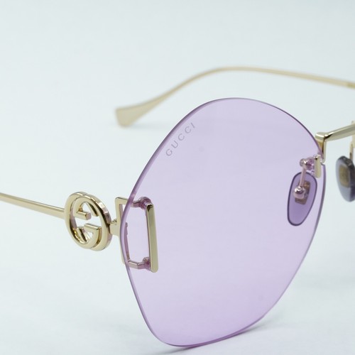 Pre-owned Gucci Gg1203s 001 Gold/violet With Gold Chain 65-16-140 Sunglasses Authentic In Purple
