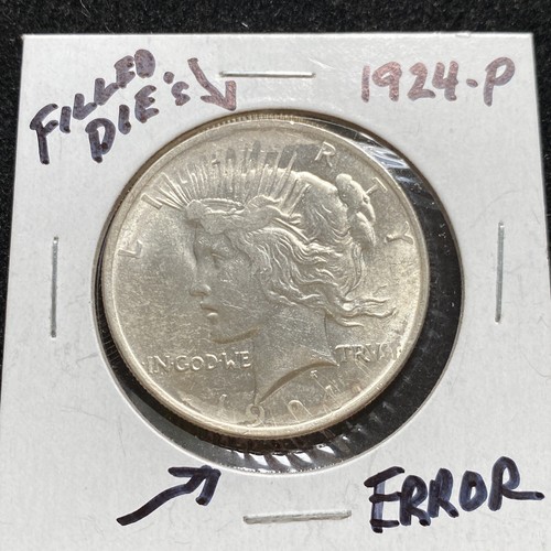1924-P ERROR PEACE DOLLAR FILLED DIE TOP AND BOTTOM BU
