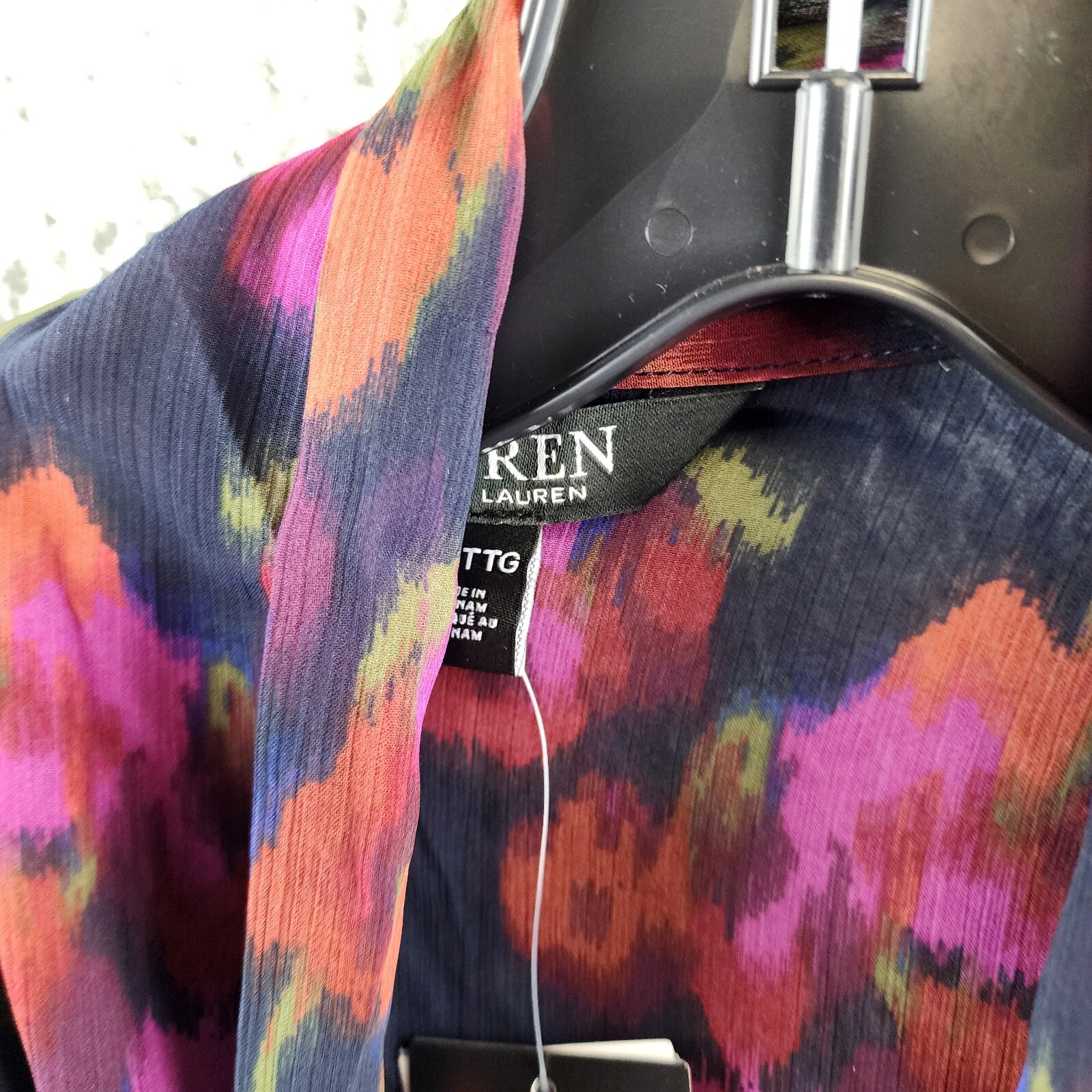 Ralph Lauren Flutter Sleeve Tie Neck Blouse Women's 2X Blue Multi Button Front~ - Picture 7 of 13