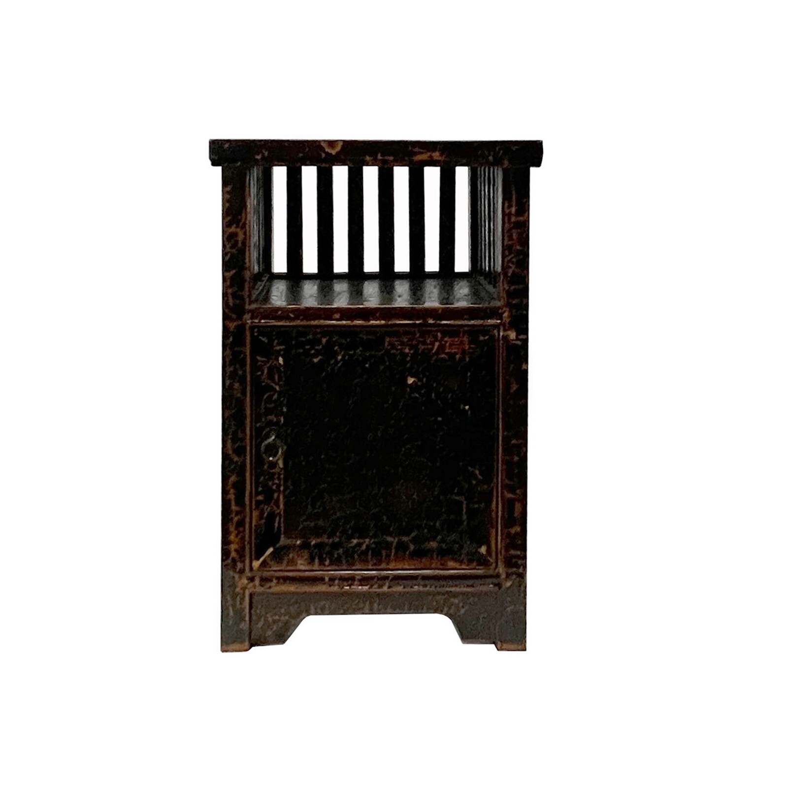 Distressed Crackle Black Lacquer Open Shelf End Table Nightstand ws3034S Distressed Crackle Black Lacquer Open Shelf End Table Nightstand ws3034S