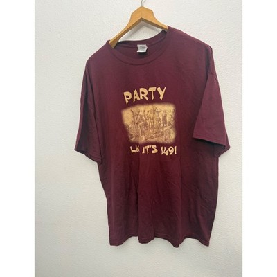Gildan DryBlend Party Like Its 1491 Graphic T-Shirt Mens 3XL Maroon Burgundy