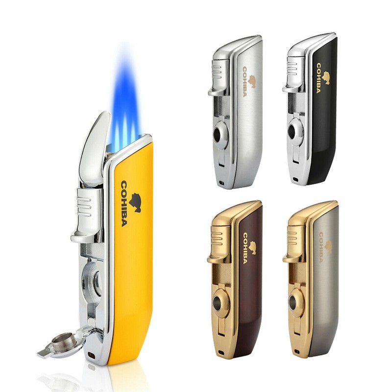 Winddicht Zigarren Feuerzeuge Sturmfeuerzeug 3 Jet Flamme Gas NachfüLlbar Metall