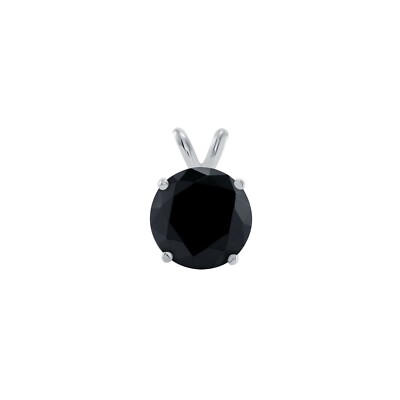 Pre-owned Shine Brite With A Diamond 3 Ct Round Cut Black Solid Real 14k White Gold Solitaire Pendant 18" Necklace