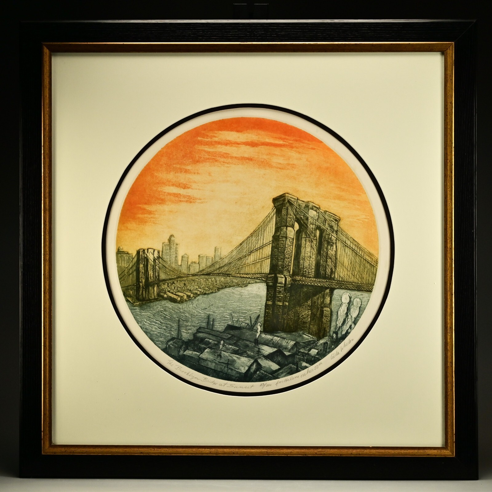 絵画 NEW YORK GALLERY AIDA WHEDON Original Vintage Signed Brooklyn Bridge New York