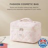 HBselect Quilted Makeup Bag, Portable Cotton Large Travel Makeup Bag, Cute Coquette Pink Floral Cosmetic Bags Toiletry Bags for Women Teen Girls Mom