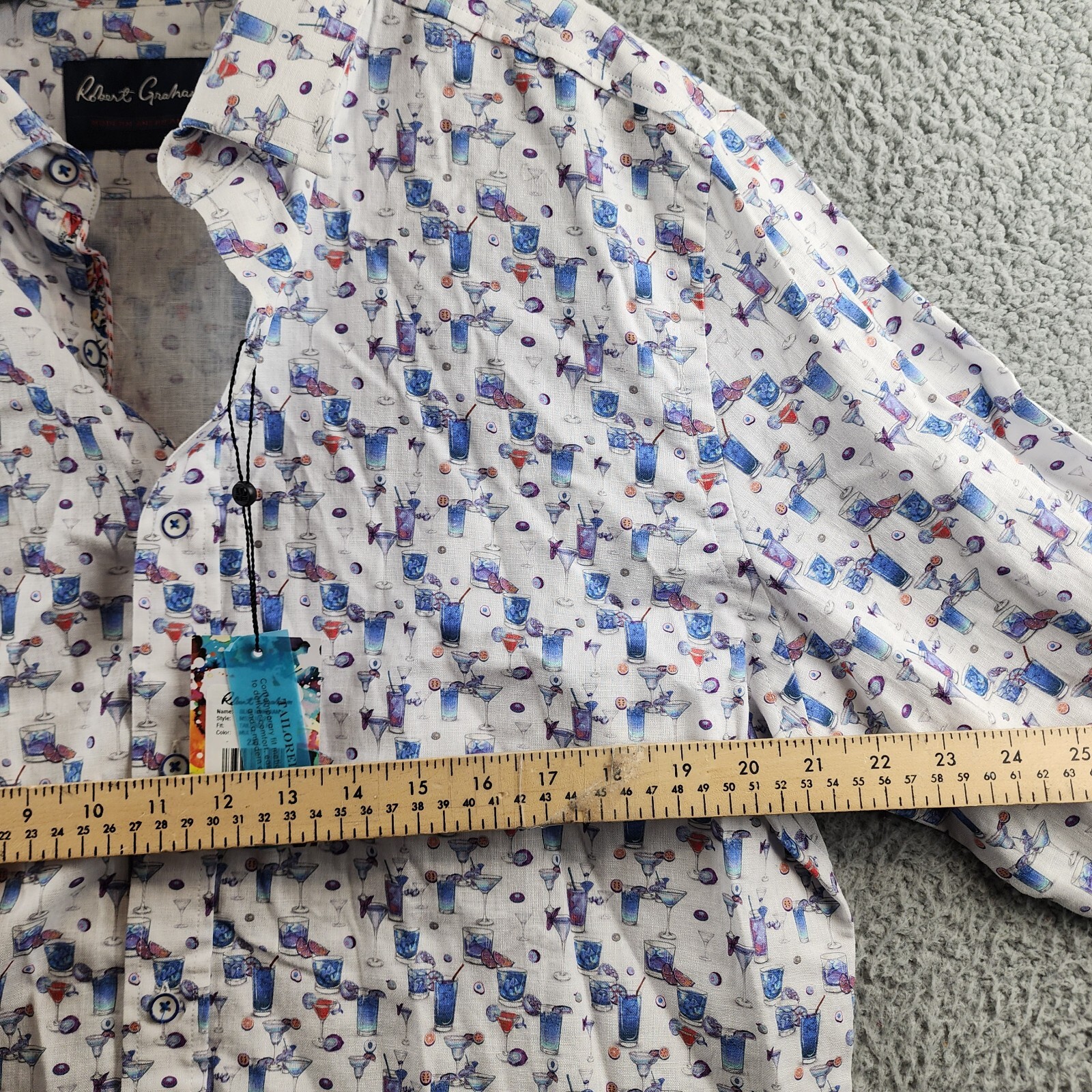 Robert Graham Blue Hawaiian Linen Blend Button Up Shirt Men's 2XL Multi Printed - Picture 7 of 15
