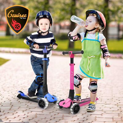 Hurtle 3 Wheeled Scooter for Kids - Foldable Stand Child Toddlers Toy Kick Sc...