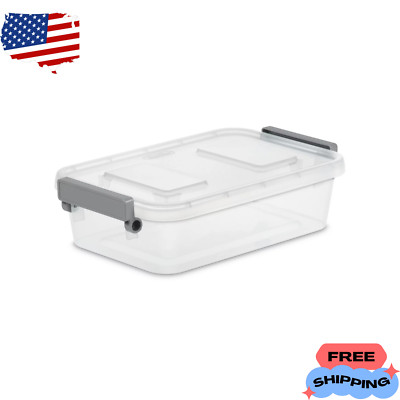 2.7 Qt. Modular Latch Box Plastic Titanium With Free Shipping 1.75 x 7.38 x 3.25
