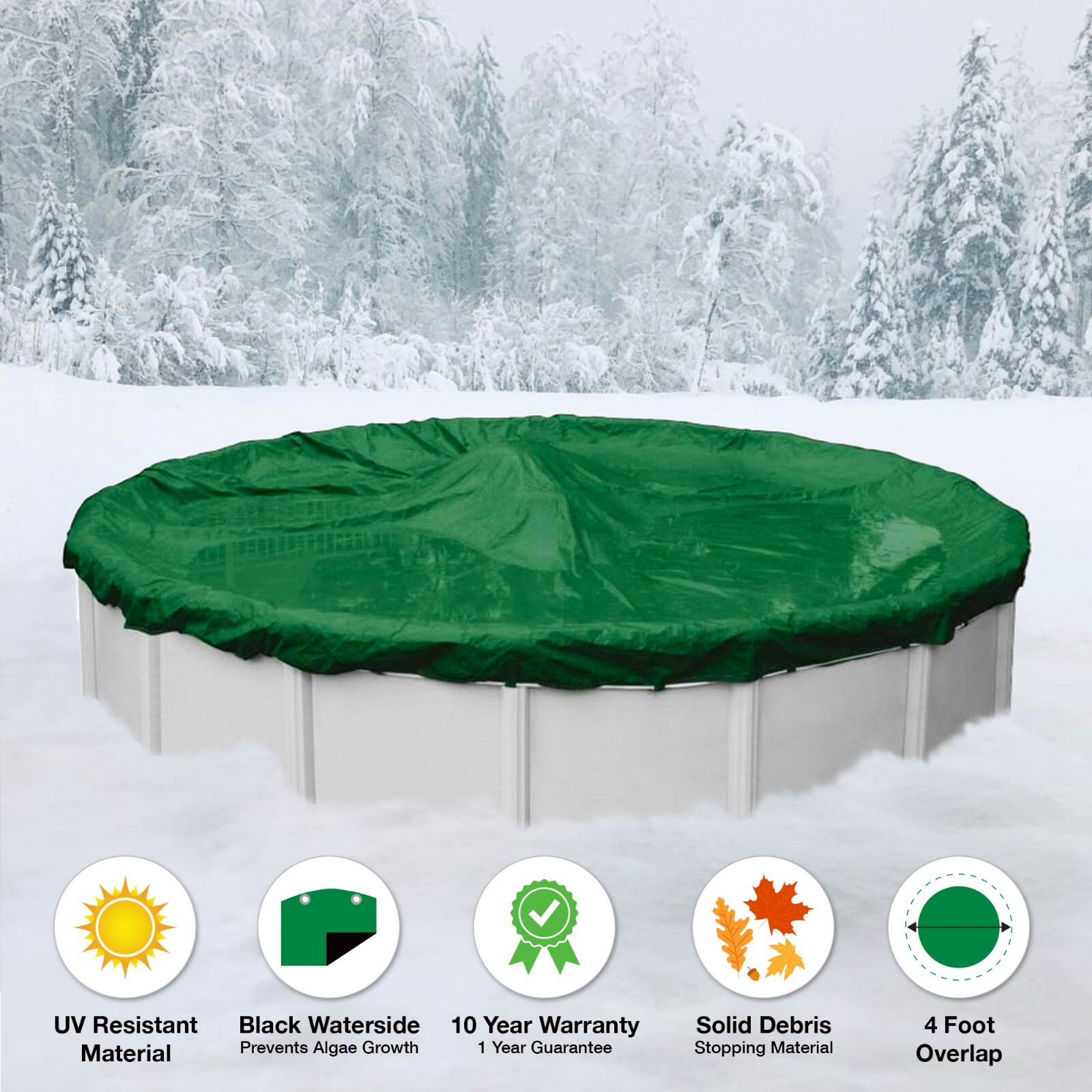 21' Round Above Ground Winter Swimming Pool Solid Cover 10 Yr Wrnty 4FT Overlap