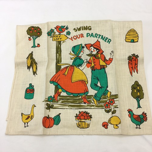VTG LINEN KITCHEN TOWEL Swing Your Partner Square Dance Farm Country