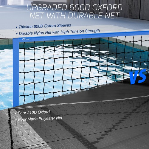 Pool Volleyball Net Set with Light and Weighted Base 15ft-32ft Length Adjustable