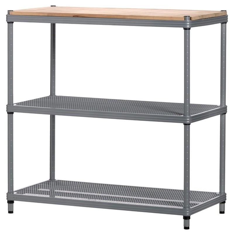 Design Ideas MeshWorks Metal Storage Wood Top Workbench Shelving Unit,