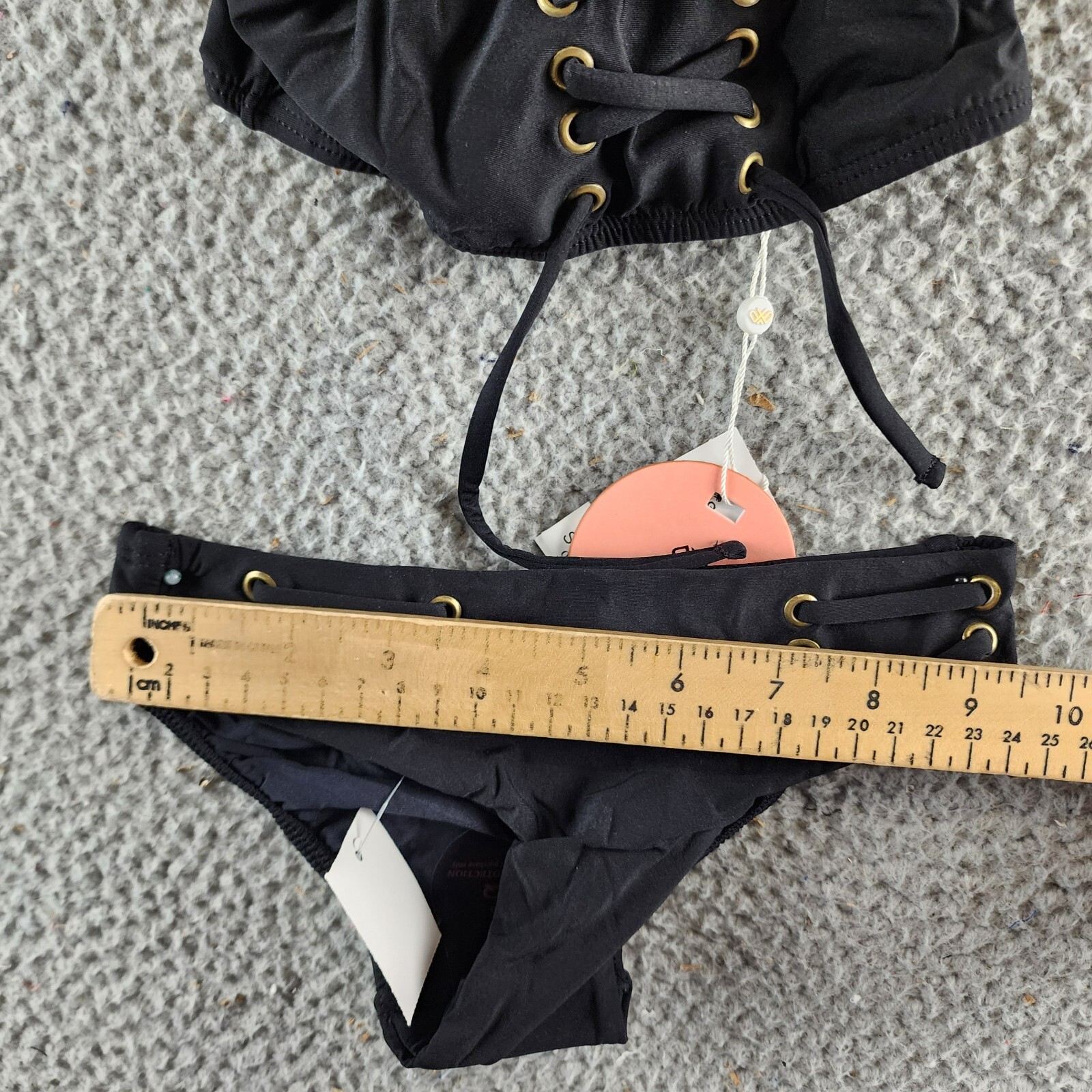 PQ Kids Lace Up Detail Bikini Girls' 6 Black Scoop Neck Elastic Waist Pullover - Picture 12 of 17