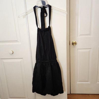 New MNG by Mango Romper XS Linen Blend Black Pockets Open Back Womens Casual 