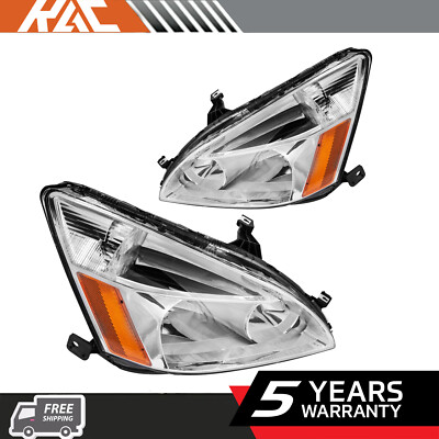 Headlights Assembly For Honda Accord 2003-2007 Chrome Housing Amber Reflector
