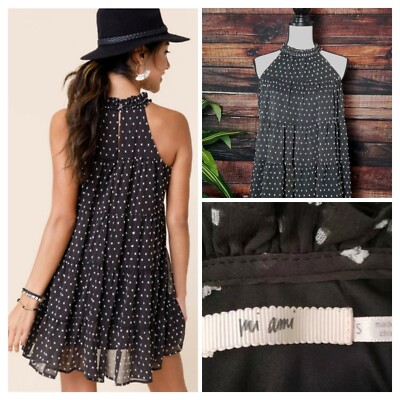 Francescas Mi Ami Dress Size Small Alice Tiered Clip Dot Swing Mini Lined Womens