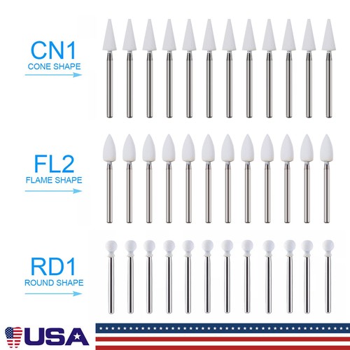 Dental White Stone High Speed Polishing Burs Cone/Flame/Round Aluminum Oxide