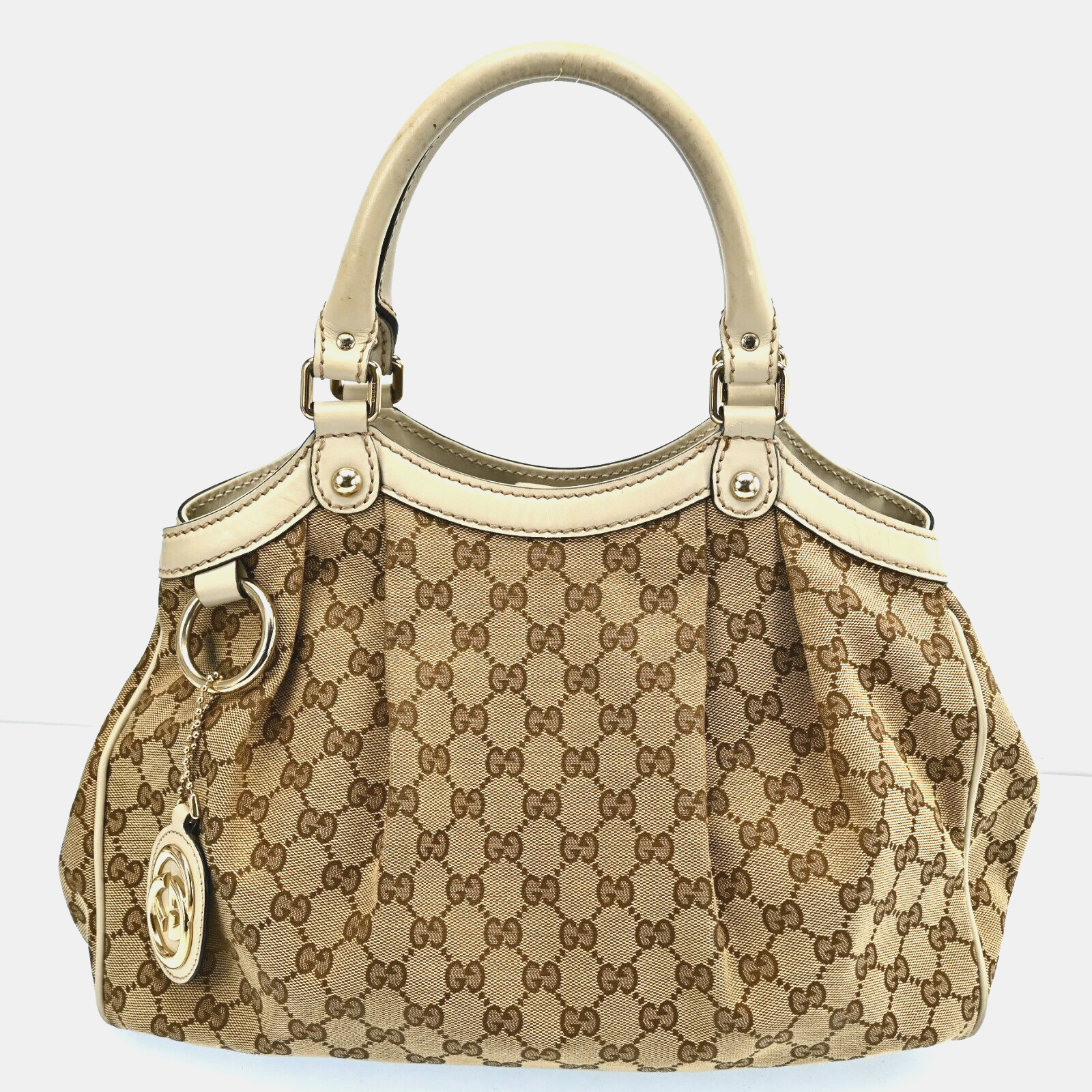 AUTH GUCCI Sukey Shoulder Tote Bag GG Canvas Leather Beige AUTH GUCCI Sukey Shoulder Tote Bag GG Canvas Leather Beige