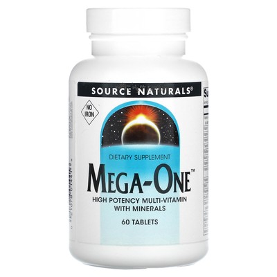 Source Naturals Mega-One No Iron 60 таблеток без молочных продуктов, без яиц, без глютена,