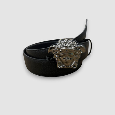 Versace Men's Black La Medusa Buckle Adjustable Leather Belt Size 38in 95cm