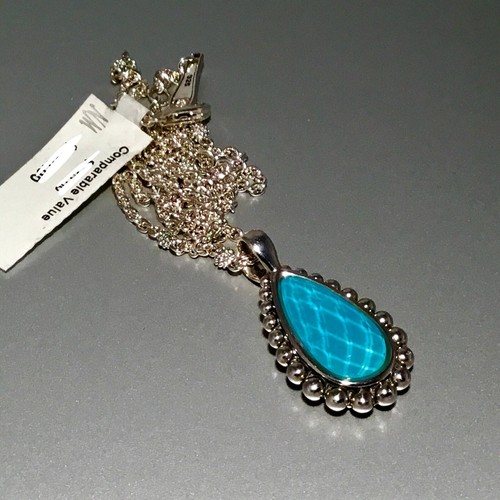 Pre-owned Lagos Maya Teardrop Pendant Necklace In Turquoise 18” L In Blue