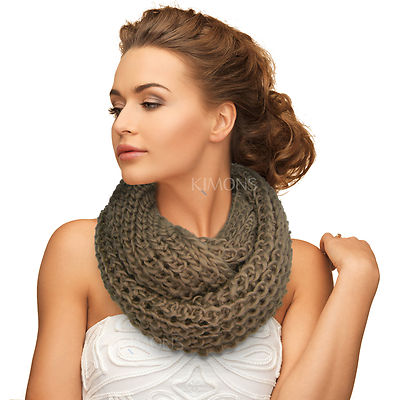 Knit Infinity Scarf Circle Loop Cable Cowl Neck Long Shawl Winter Warmer Womens