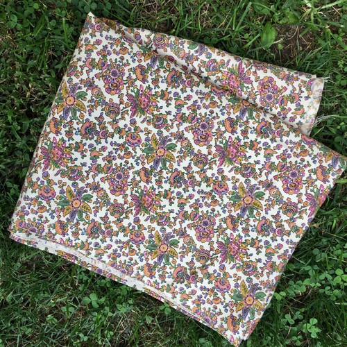 3 Yd Vintage Floral Folk Art Fabric Midcentury Earth Tones Heavy Cotton