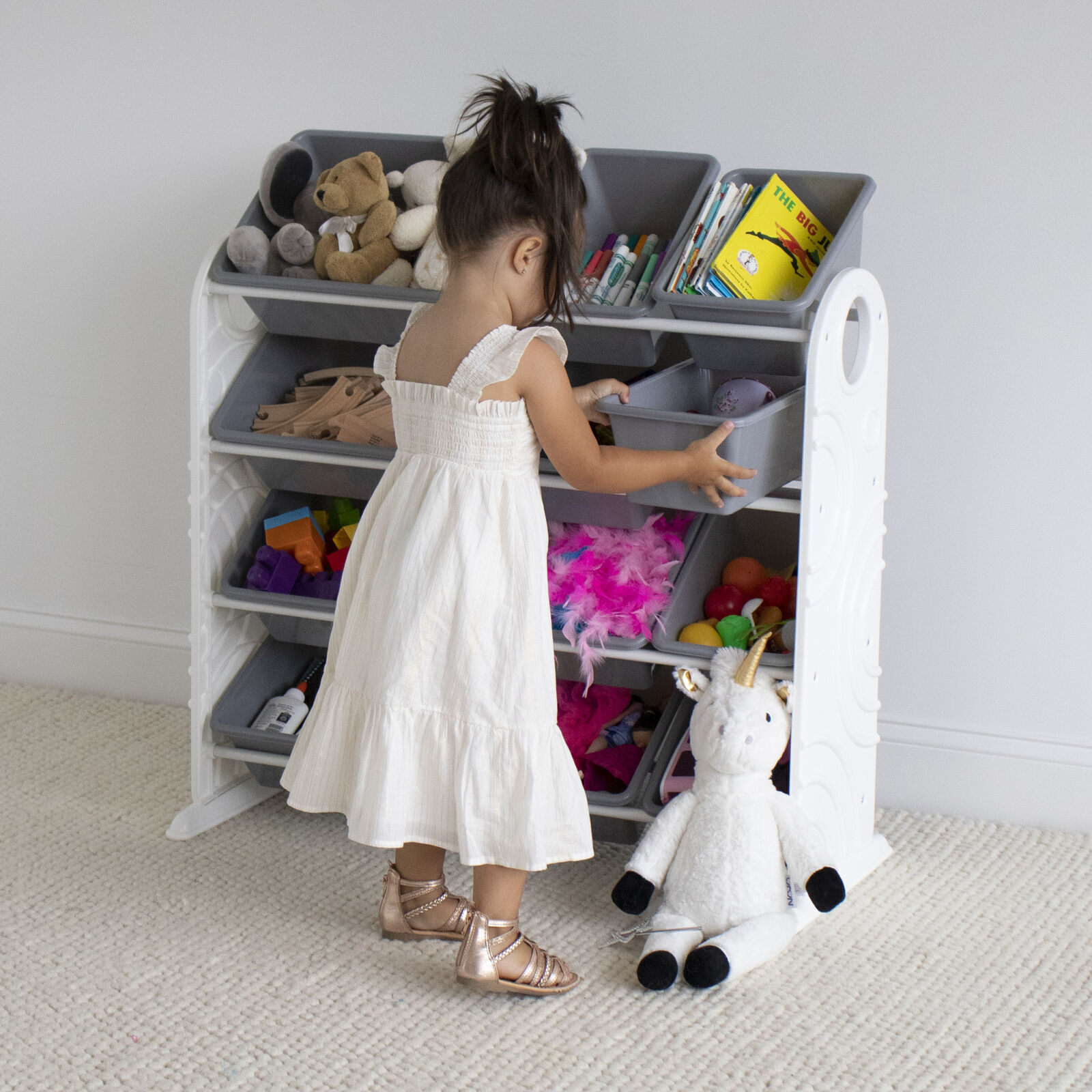 Kids Bin Toy Storage Box Bookcase Organizer Shelf Playroom Bookshelves Bedroom