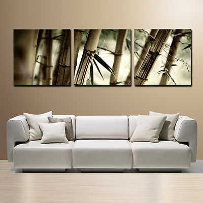 BAMBOO ready to hang 3 piece mounted wall art print/better than stretched canvas
