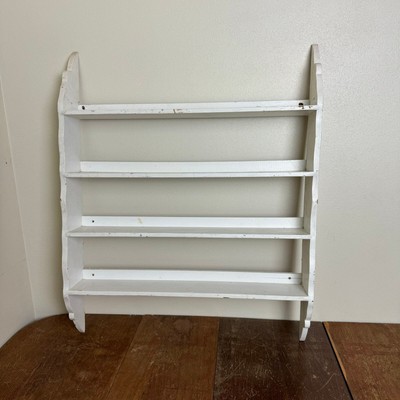 Vintage solid wood distressed white 4 tier wall mount display Knick knack shelf