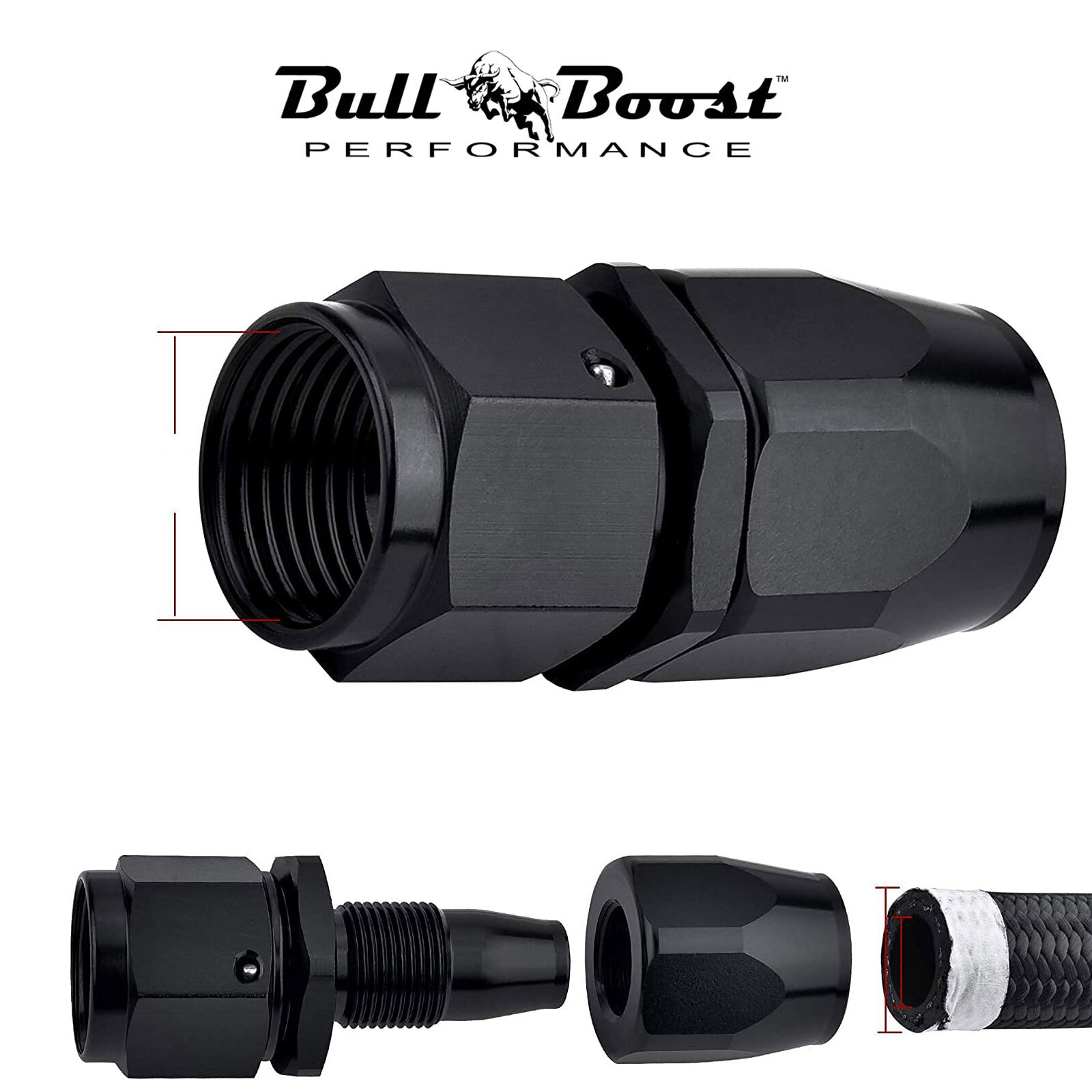 Russell #8 Straight Hose End Black 610035 Russell #8 Straight Hose End Black 610035