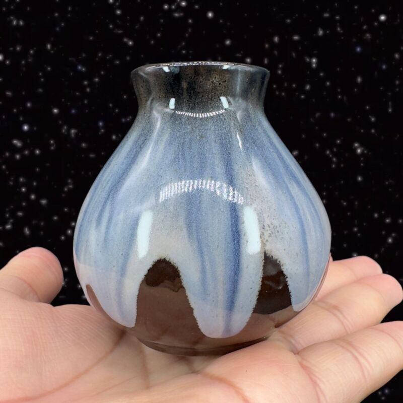 Vintage Pottery Drip Glaze Vase Redware Pottery Hand Made Multicolor Glaze 3”T