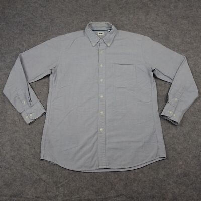 Uniqlo Shirt Mens Large Grey Oxford Button Down OCBD Casual Work Cotton Basic