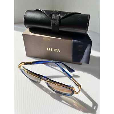Pre-owned Dita Lxn-evo Dts403-a-03 Blue Swirl Yellow Gold Brown Gradient Lens Sunglasses