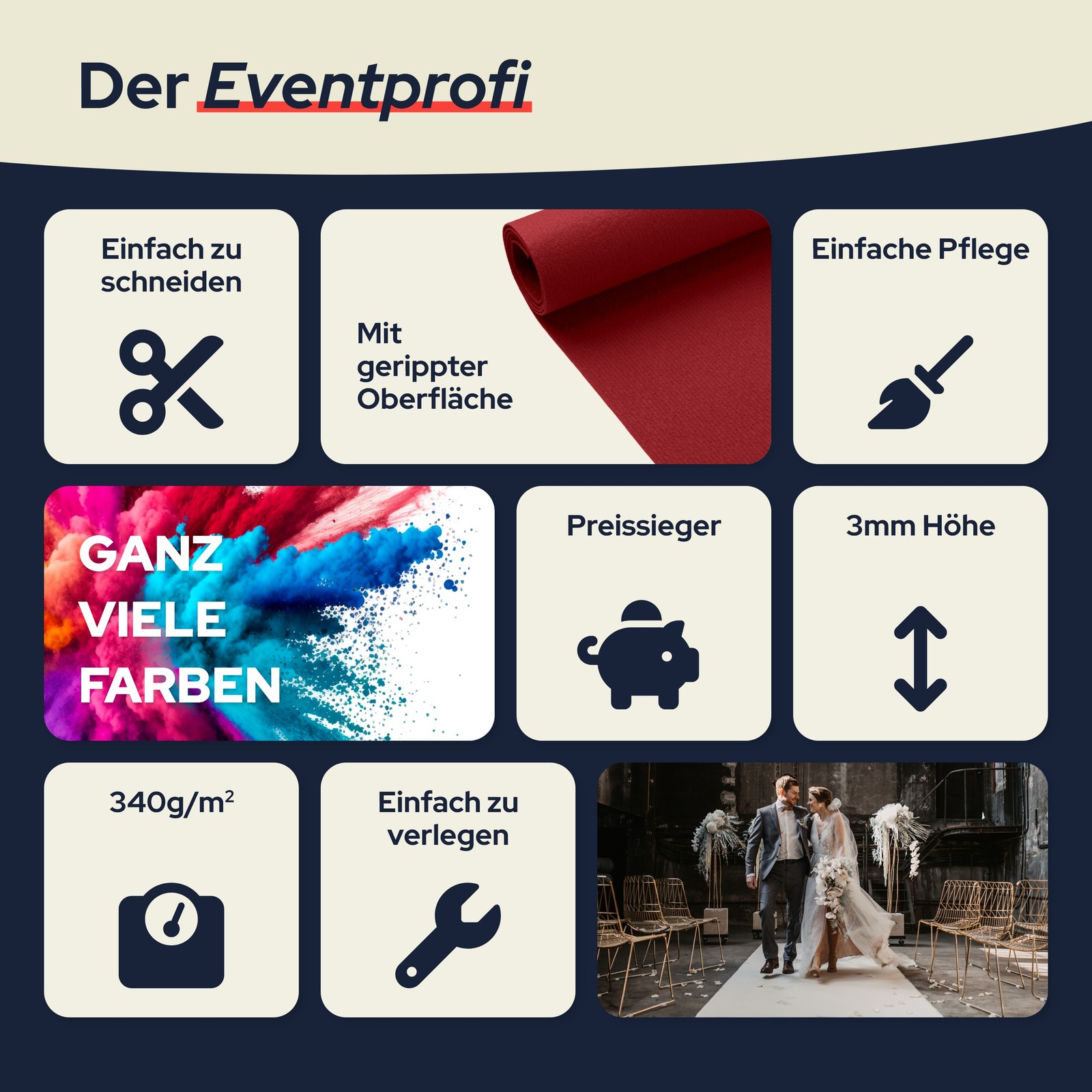 Hochzeitsteppich Rips DUBLIN Anthrazit Messeteppich  Eventteppich