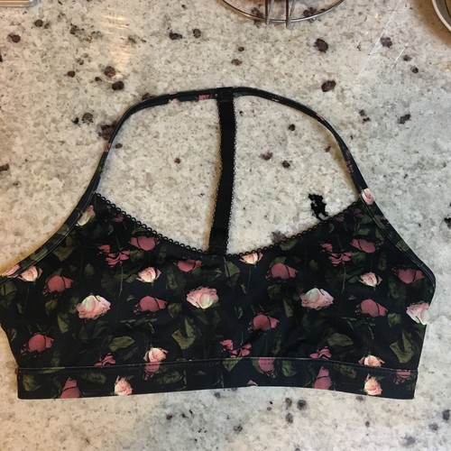 Fabletics Small XS Pink Flower Print Black Naya Light Support Padded Sports Bra