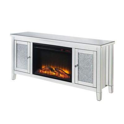With Electric Fireplace And Mirror Panel Framing, Silver