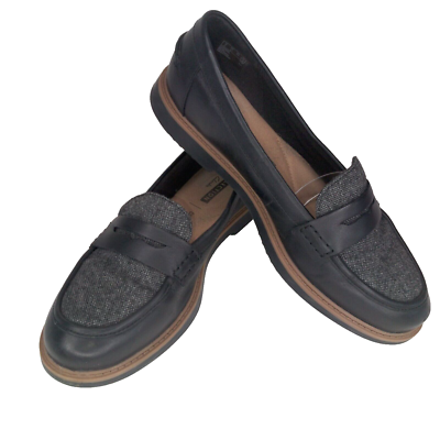 Clarks Raisie Eletta Black and Tweed Loafers 7.5 M shoes