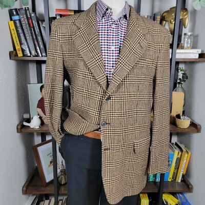 VTG Giorgio Sant Angelo Men's Sport Coat Three Button Brown Houndstooth Wool 42L