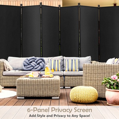6-Panel Folding Room Divider 6FT Rolling Privacy Screen w/ Lockable Wheels Grey