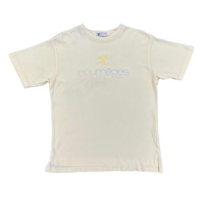 Courreges Vintage Logo Embroidered T-shirt Short Sleeve Top Yellow 